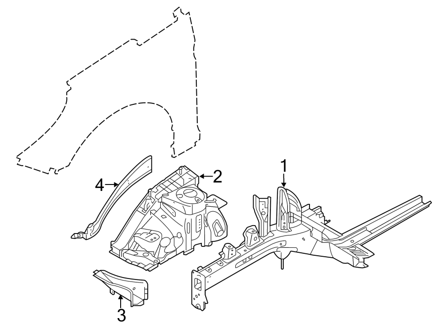Diagram FENDER. STRUCTURAL COMPONENTS & RAILS. for your 2023 Hyundai Ioniq 5   