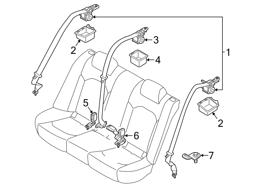 Diagram RESTRAINT SYSTEMS. REAR SEAT BELTS. for your 1996 Hyundai Elantra   