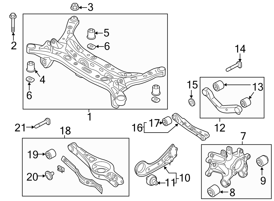 Rear suspension. Trunk lid. Suspension components.