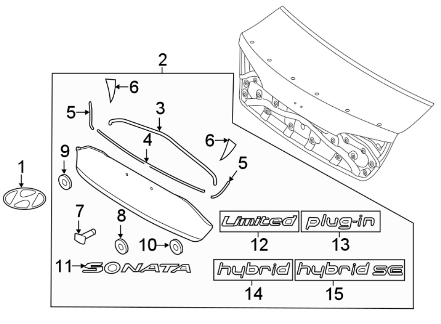 Diagram TRUNK LID. EXTERIOR TRIM. for your 2015 Hyundai Elantra GT   