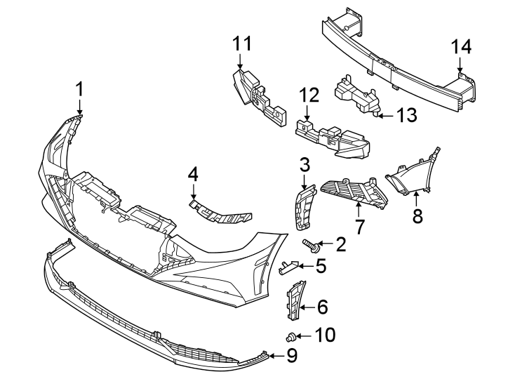 Diagram Front bumper & grille. Bumper & components. for your Hyundai Elantra  
