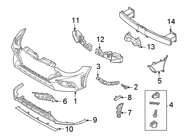 Diagram Front bumper & grille. Bumper & components. for your 2022 Hyundai Sonata   