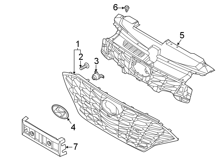 Diagram Front bumper & grille. Grille & components. for your 2021 Hyundai Ioniq   