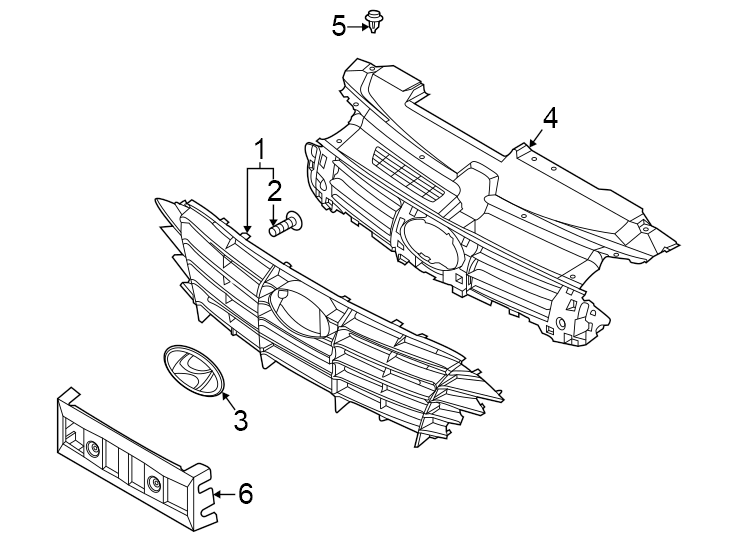 Diagram Front bumper & grille. Grille & components. for your 2021 Hyundai Ioniq   