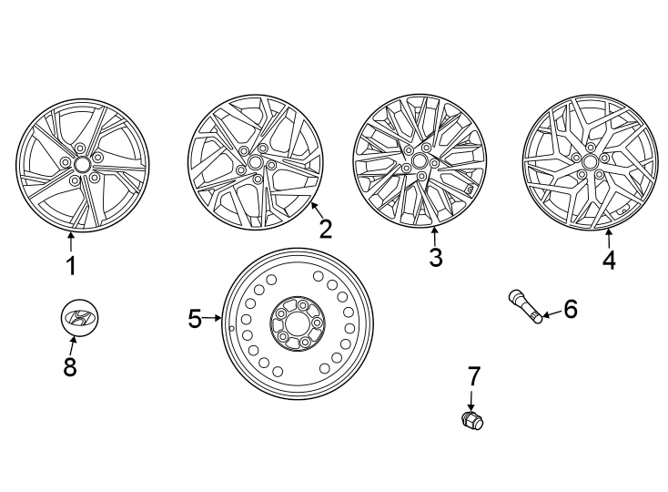 Diagram Wheels. Covers & trim. for your Hyundai Tiburon  