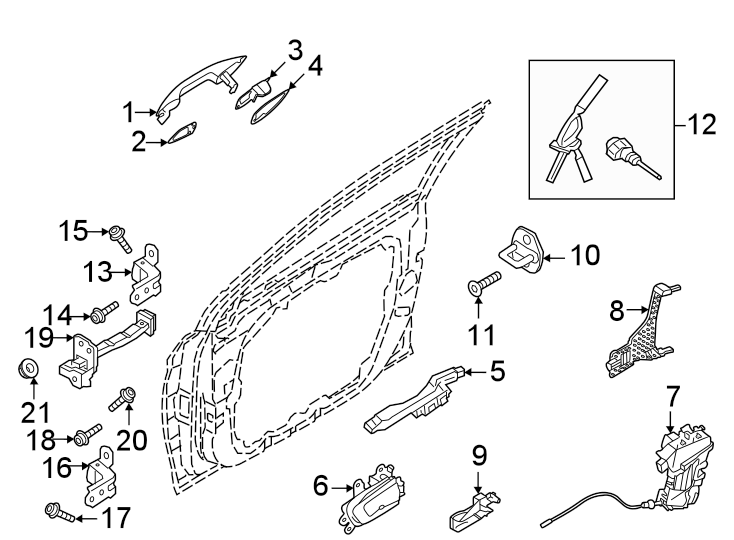 Diagram Front door. Lock & hardware. for your 2021 Hyundai Sonata   