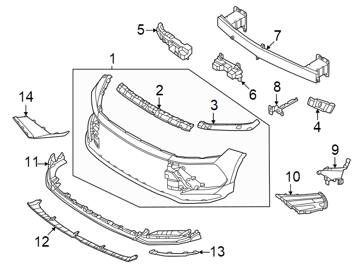 Diagram Front bumper & grille. Bumper & components. for your 2022 Hyundai Venue   