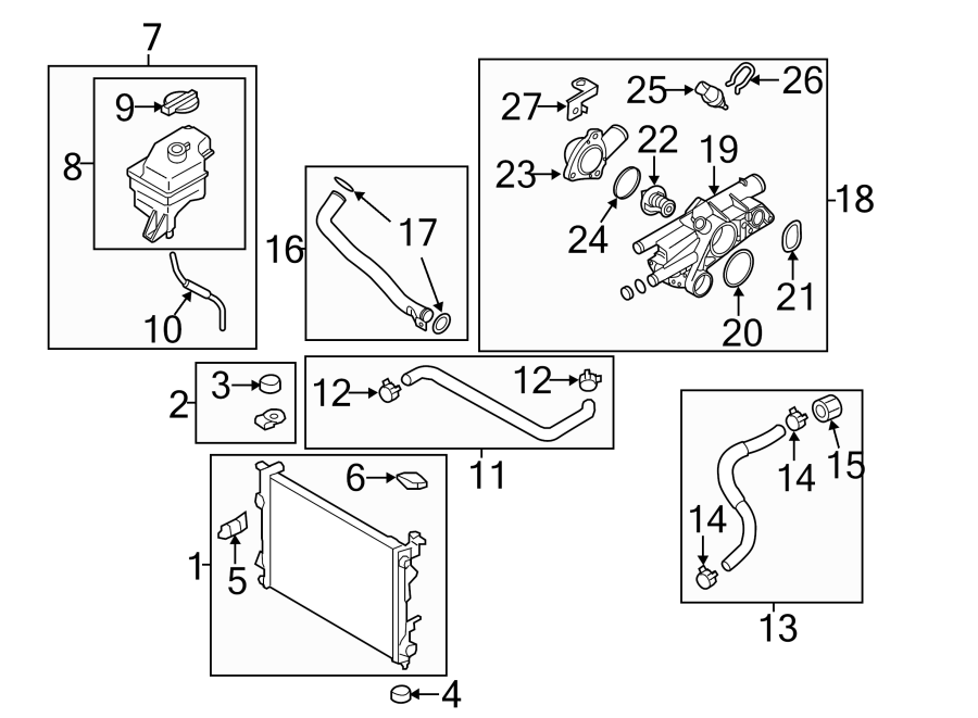 Diagram RADIATOR & COMPONENTS. for your Hyundai