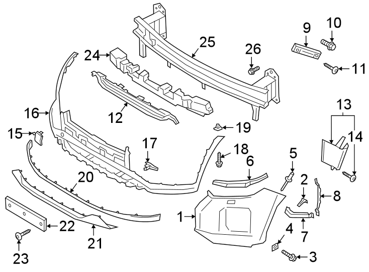 26FRONT BUMPER & GRILLE. BUMPER & COMPONENTS.https://images.simplepart.com/images/parts/motor/fullsize/1035005.png