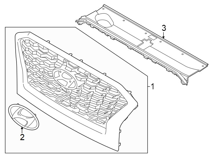 Diagram Front bumper & grille. Grille & components. for your 2021 Hyundai Ioniq   