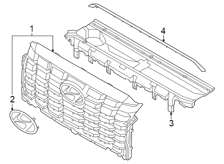 Diagram Front bumper & grille. Grille & components. for your 2012 Hyundai Tucson   