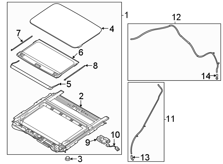 Diagram Panoramic sunroof front. Rear. for your 2021 Hyundai Palisade  SE Sport Utility 