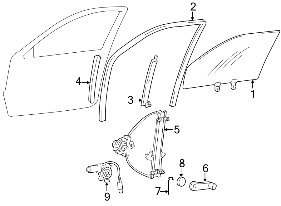 Diagram FRONT DOOR. GLASS & HARDWARE. for your 2003 Hyundai Accent  Base Hatchback 