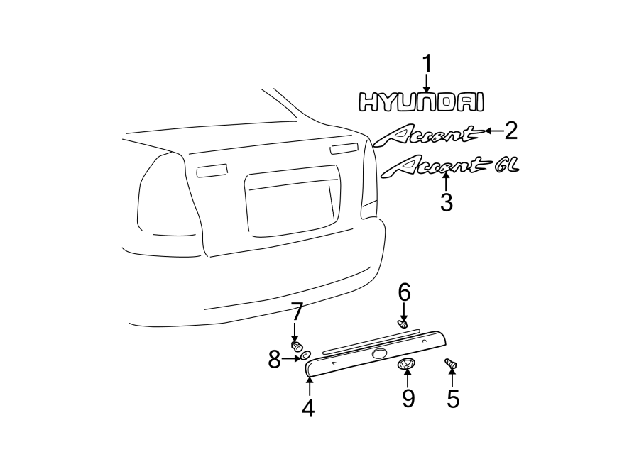 Diagram TRUNK LID. EXTERIOR TRIM. for your 2015 Hyundai Accent   