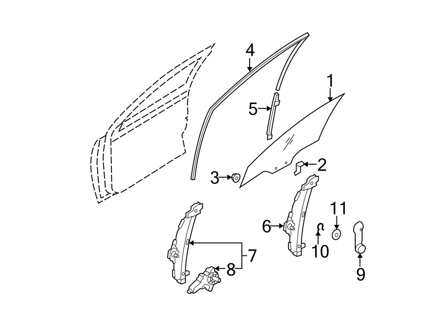 Diagram FRONT DOOR. GLASS & HARDWARE. for your 2015 Hyundai Accent  Sport Hatchback 