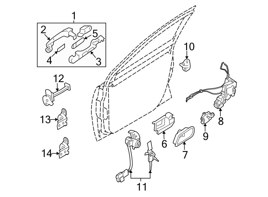 Diagram FRONT DOOR. LOCK & HARDWARE. for your 2012 Hyundai Elantra 2.0L M/T Touring L Hatchback 