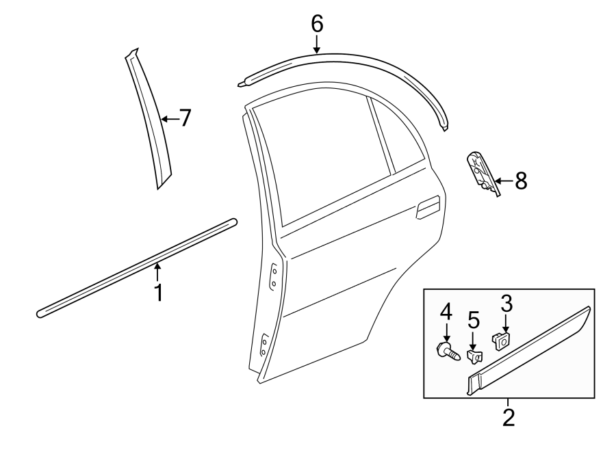 Diagram REAR DOOR. EXTERIOR TRIM. for your 2012 Hyundai Azera   