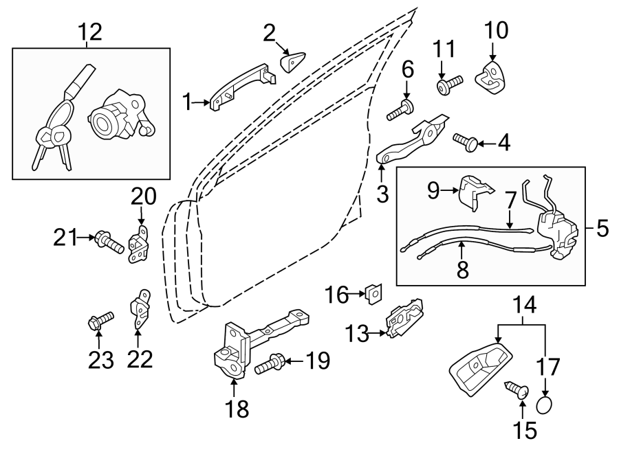 Diagram FRONT DOOR. LOCK & HARDWARE. for your 2015 Hyundai Elantra   