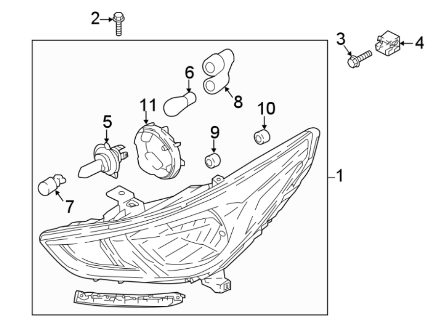 Diagram FRONT LAMPS. HEADLAMP COMPONENTS. for your 2023 Hyundai Elantra   