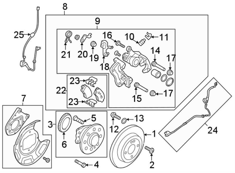 Diagram Rear suspension. Restraint systems. Brake components. for your Hyundai Elantra  