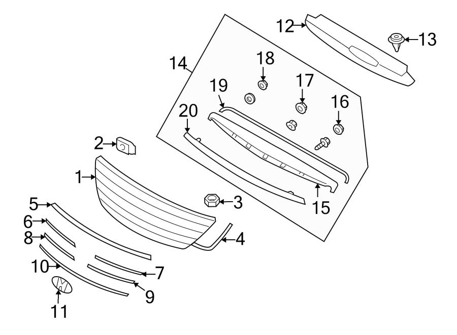 13FRONT BUMPER & GRILLE. GRILLE & COMPONENTS.https://images.simplepart.com/images/parts/motor/fullsize/1051015.png