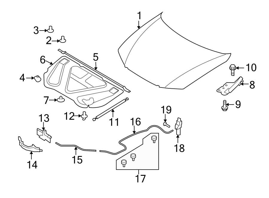 Diagram HOOD & COMPONENTS. for your 2010 Hyundai Elantra   