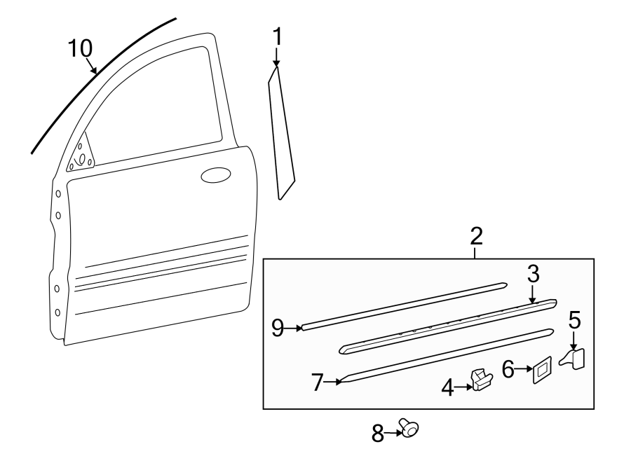 Diagram FRONT DOOR. EXTERIOR TRIM. for your 2014 Hyundai Santa Fe   