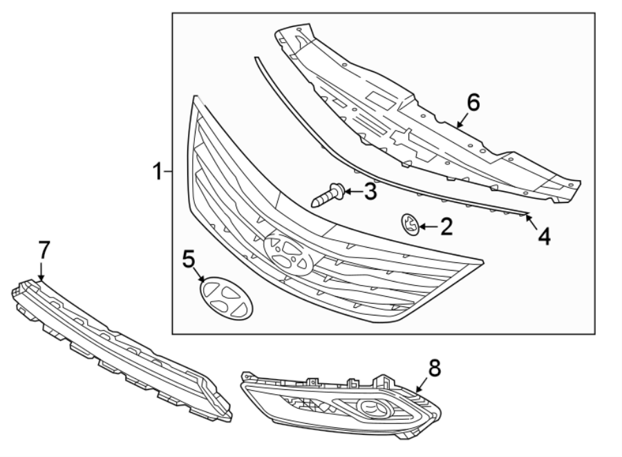Diagram FRONT BUMPER & GRILLE. GRILLE & COMPONENTS. for your Hyundai Azera  