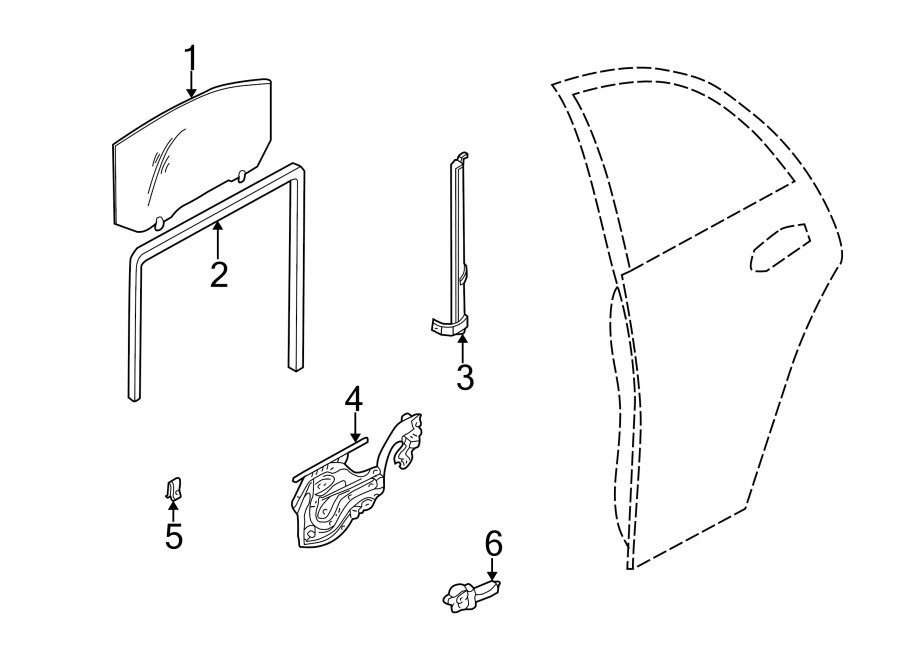 Diagram REAR DOOR. GLASS & HARDWARE. for your 2003 Hyundai Elantra  GLS Sedan 
