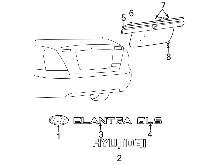 Diagram TRUNK LID. EXTERIOR TRIM. for your 2015 Hyundai Accent   