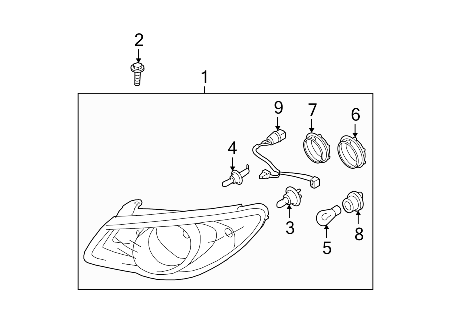 Diagram FRONT LAMPS. HEADLAMP COMPONENTS. for your Hyundai Elantra  