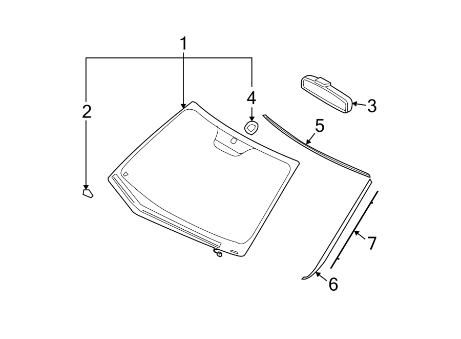 Diagram WINDSHIELD. GLASS. REVEAL MOLDINGS. for your Hyundai