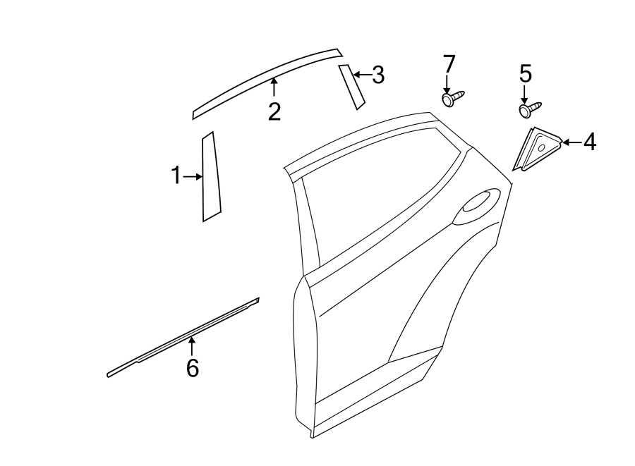 Diagram REAR DOOR. EXTERIOR TRIM. for your 2025 Hyundai Ioniq 6 -L - cylinder BATTERY EV (EV/BEV) A/T AWD Preferred Sedan 