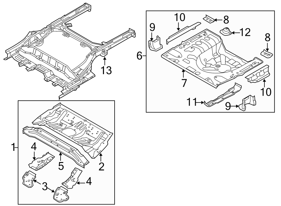 Diagram REAR BODY & FLOOR. FLOOR & RAILS. for your 2009 Hyundai Azera   