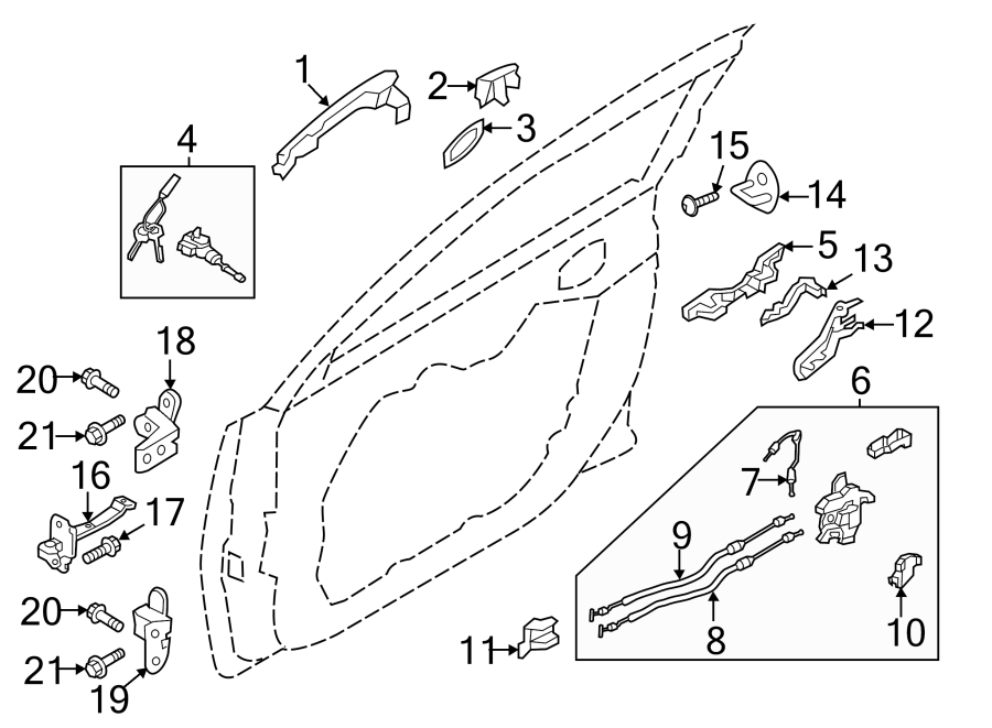 Diagram FRONT DOOR. LOCK & HARDWARE. for your 1993 Hyundai Elantra   