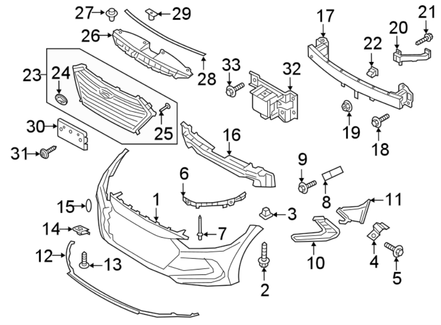 Diagram FRONT BUMPER & GRILLE. BUMPER & COMPONENTS. for your Hyundai Kona Electric  