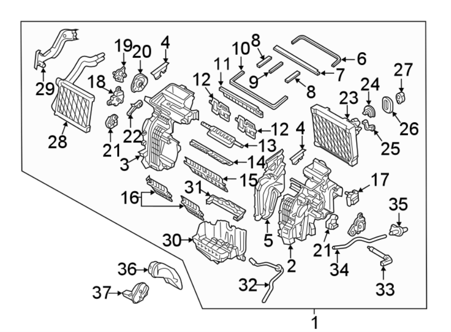 Diagram AIR CONDITIONER & HEATER. EVAPORATOR & HEATER COMPONENTS. for your Hyundai