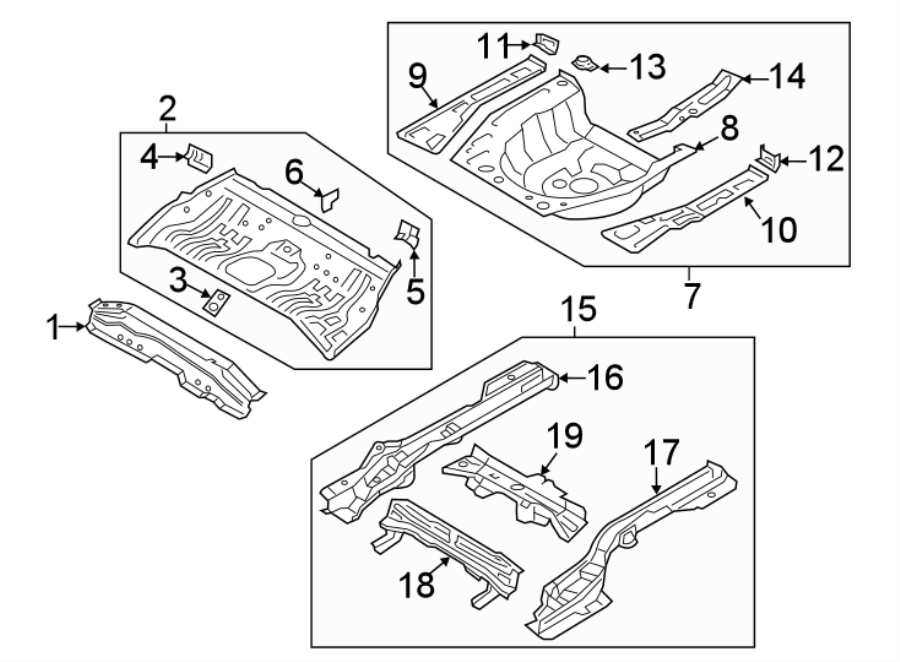 Diagram REAR BODY & FLOOR. FLOOR & RAILS. for your 2008 Hyundai Santa Fe   