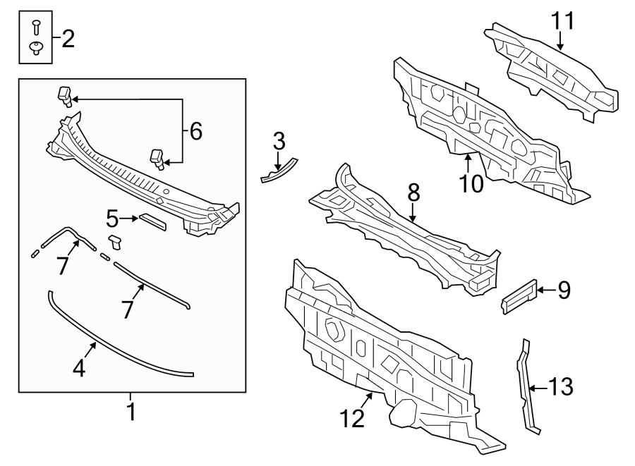 Diagram COWL. for your 2002 Hyundai Accent 1.6L A/T GL Sedan 