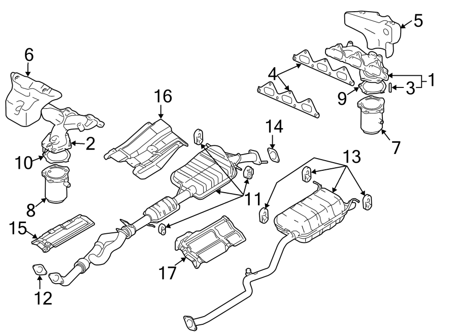 13EXHAUST SYSTEM. EXHAUST COMPONENTS. MANIFOLD.https://images.simplepart.com/images/parts/motor/fullsize/1060252.png