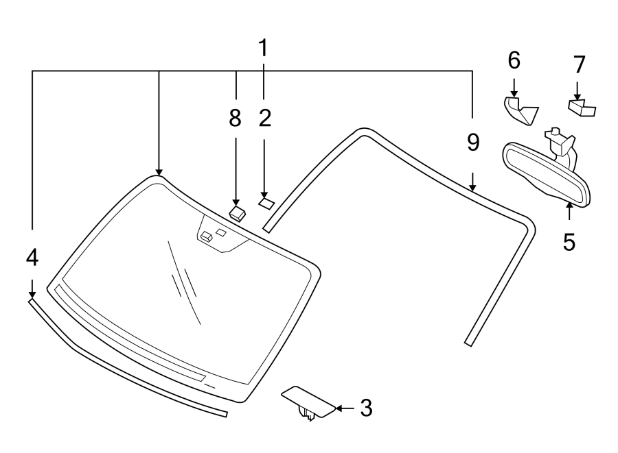 Diagram WINDSHIELD. GLASS. REVEAL MOLDINGS. for your Hyundai
