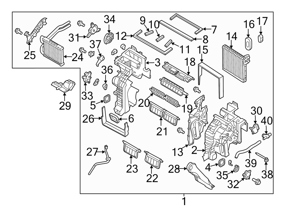 Diagram AIR CONDITIONER & HEATER. FRONT EVAPORATOR. for your Hyundai