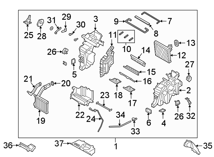 Diagram AIR CONDITIONER & HEATER. EVAPORATOR COMPONENTS. for your Hyundai