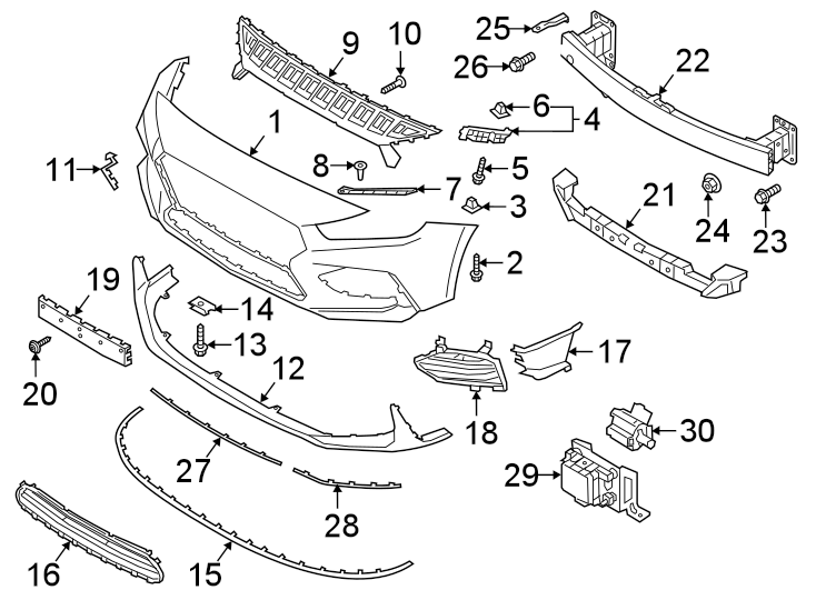 23FRONT BUMPER & GRILLE. BUMPER & COMPONENTS.https://images.simplepart.com/images/parts/motor/fullsize/1066011.png