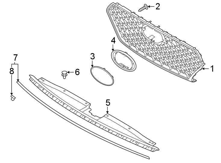 8FRONT BUMPER & GRILLE. GRILLE & COMPONENTS.https://images.simplepart.com/images/parts/motor/fullsize/1066012.png