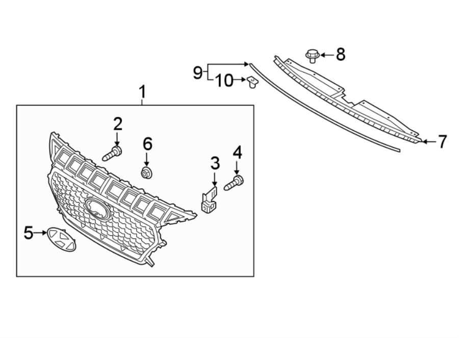 10FRONT BUMPER & GRILLE. GRILLE & COMPONENTS.https://images.simplepart.com/images/parts/motor/fullsize/1066013.png