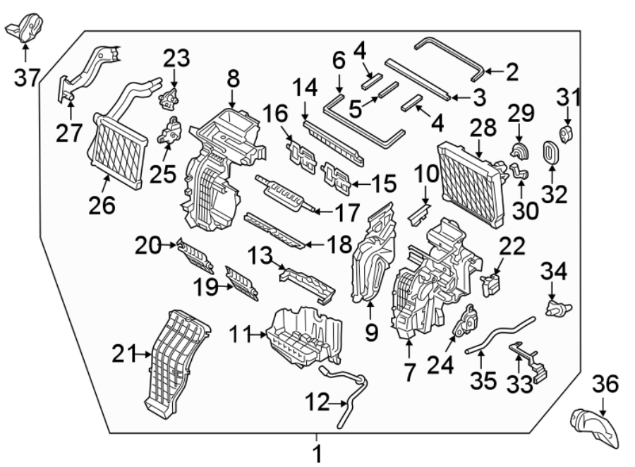 Diagram AIR CONDITIONER & HEATER. EVAPORATOR & HEATER COMPONENTS. for your Hyundai