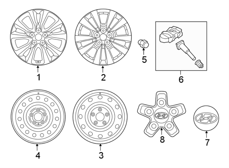 Diagram WHEELS. COVERS & TRIM. for your 2016 Hyundai Tucson 2.0L A/T FWD SE Sport Utility 