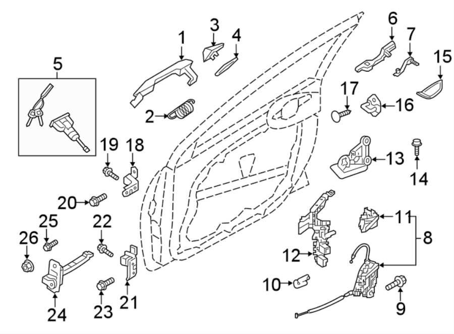 Diagram FRONT DOOR. LOCK & HARDWARE. for your 2002 Hyundai Elantra   