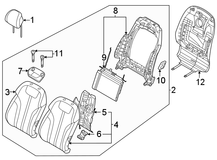 Diagram Seats & tracks. Passenger seat components. for your 2024 Genesis G70   